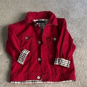 Burberry Kids Red Jean Jacket with Plaid Lining